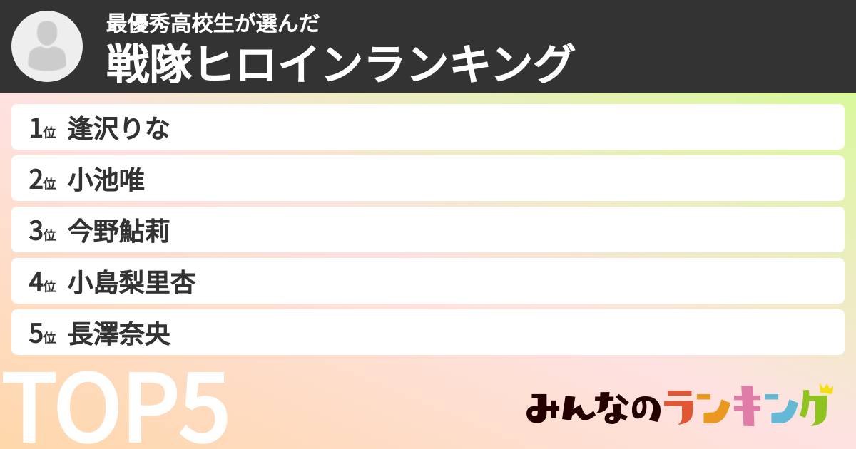 最優秀高校生さんの「戦隊ヒロインランキング」