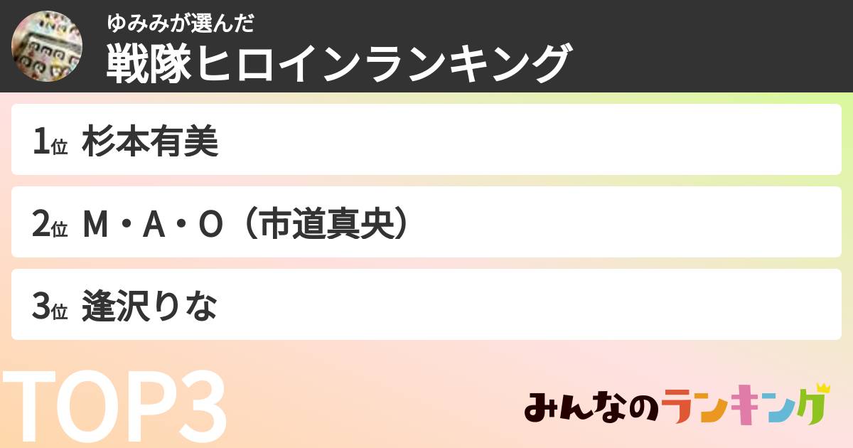 ゆみみさんの「戦隊ヒロインランキング」