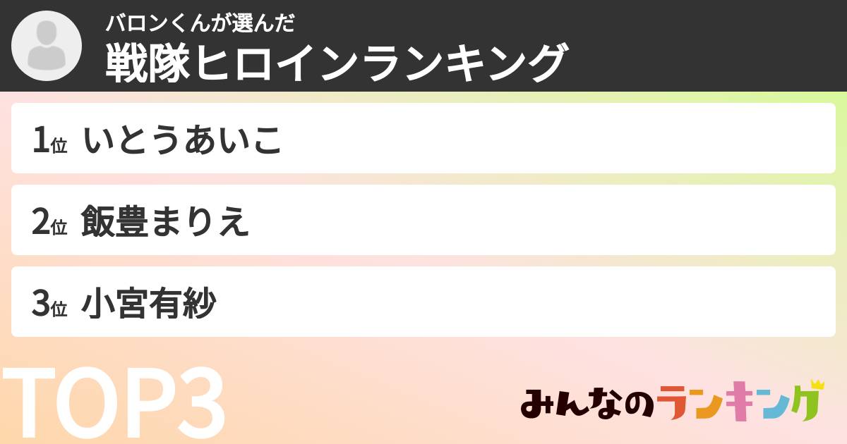 バロンくんさんの「戦隊ヒロインランキング」