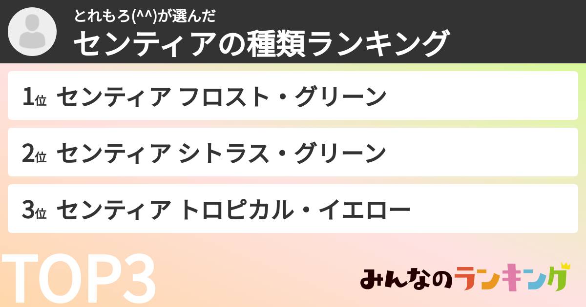 とれもろ(^^)さんの「センティアの種類ランキング」