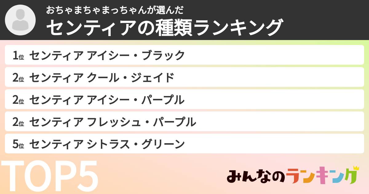 おちゃまちゃまっちゃんさんの「センティアの種類ランキング」