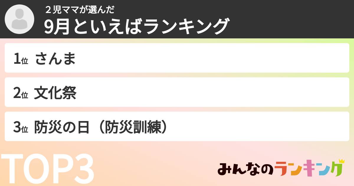 ２児ママさんの「9月といえばランキング」