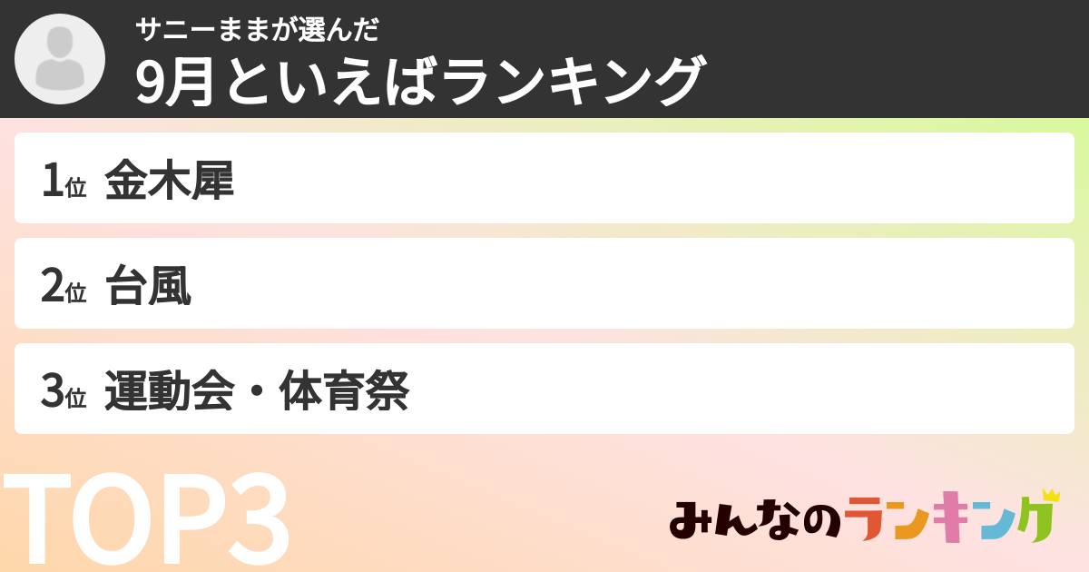 サニーままさんの「9月といえばランキング」
