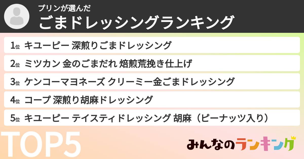 プリンさんの「ごまドレッシングランキング」