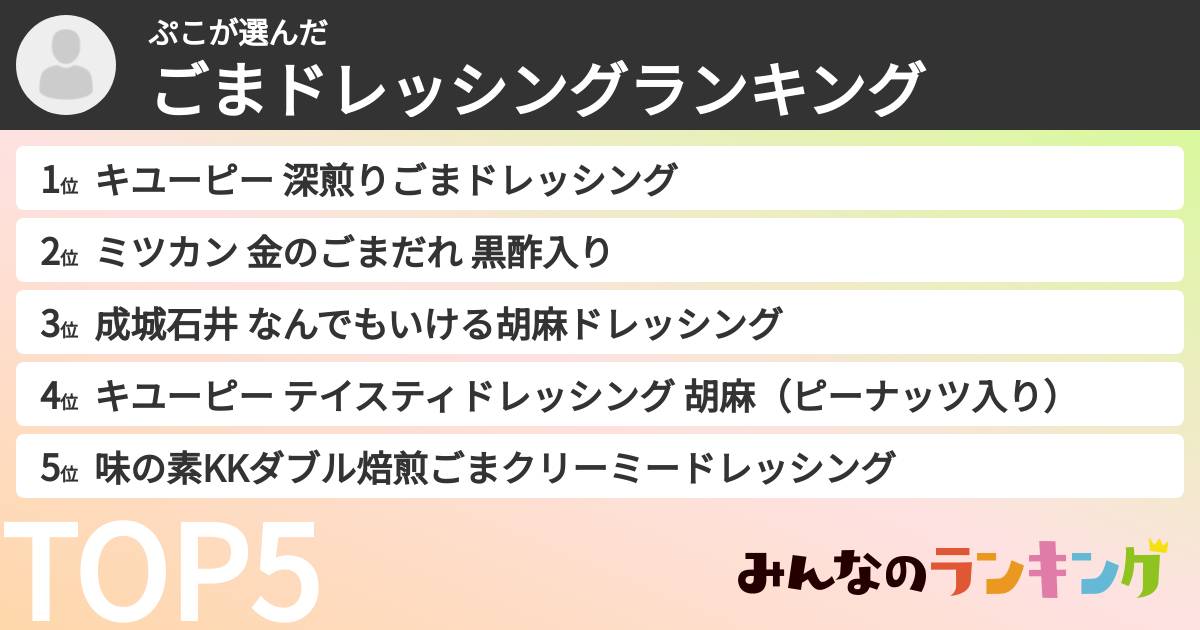 ぷこさんの「ごまドレッシングランキング」