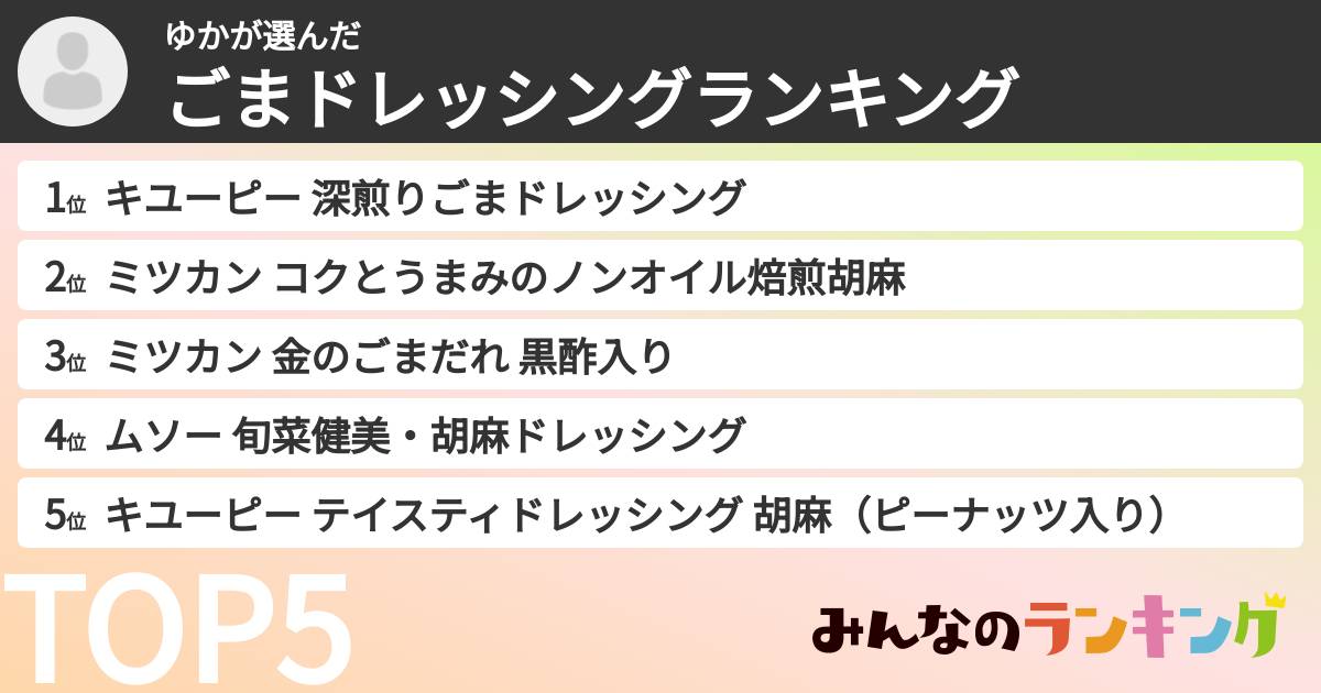 ゆかさんの「ごまドレッシングランキング」