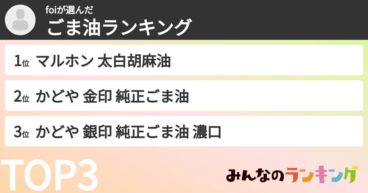 foiさんの「ごま油ランキング」