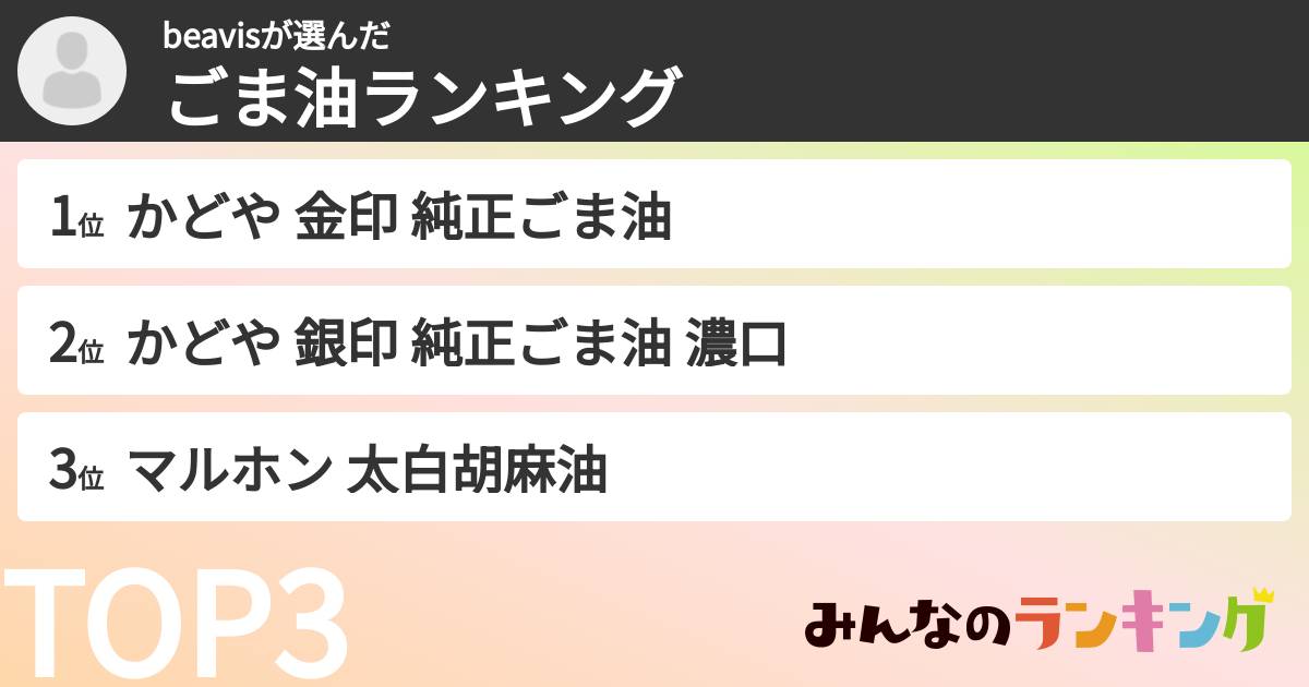 beavisさんの「ごま油ランキング」
