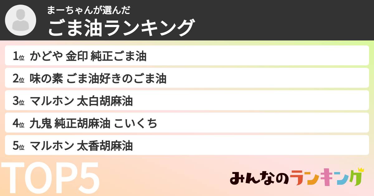 まーちゃんさんの「ごま油ランキング」