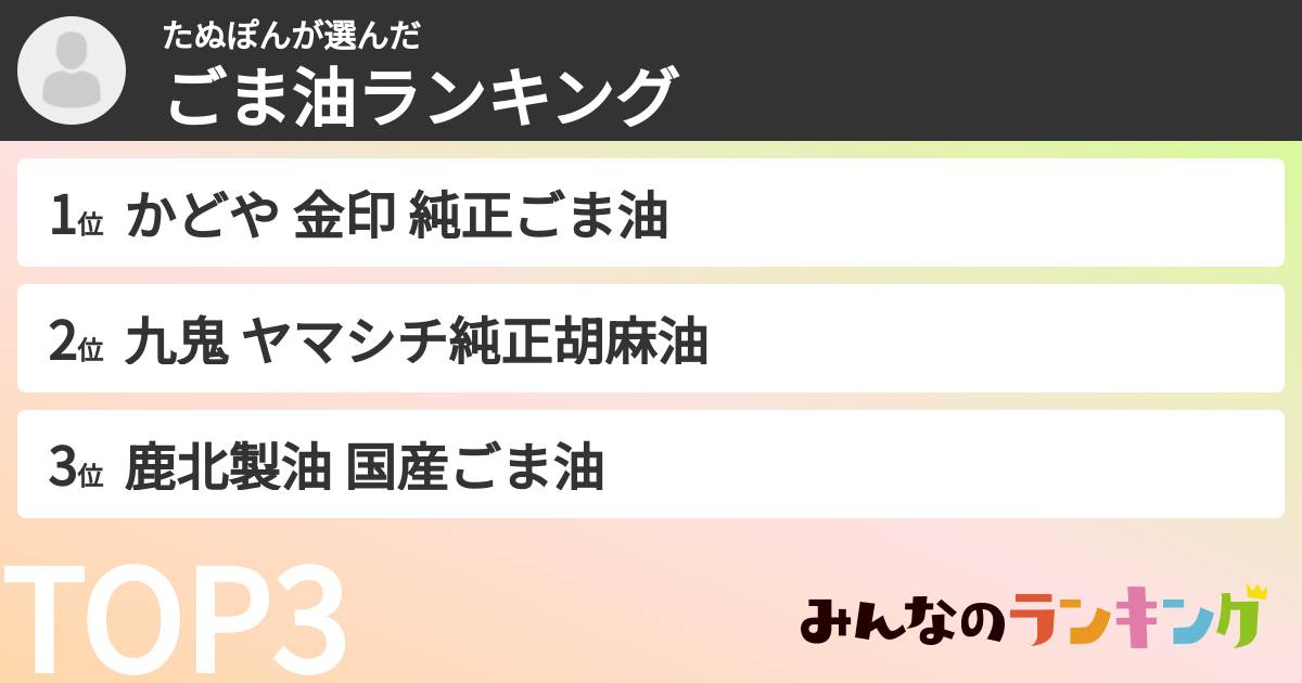たぬぽんさんの「ごま油ランキング」