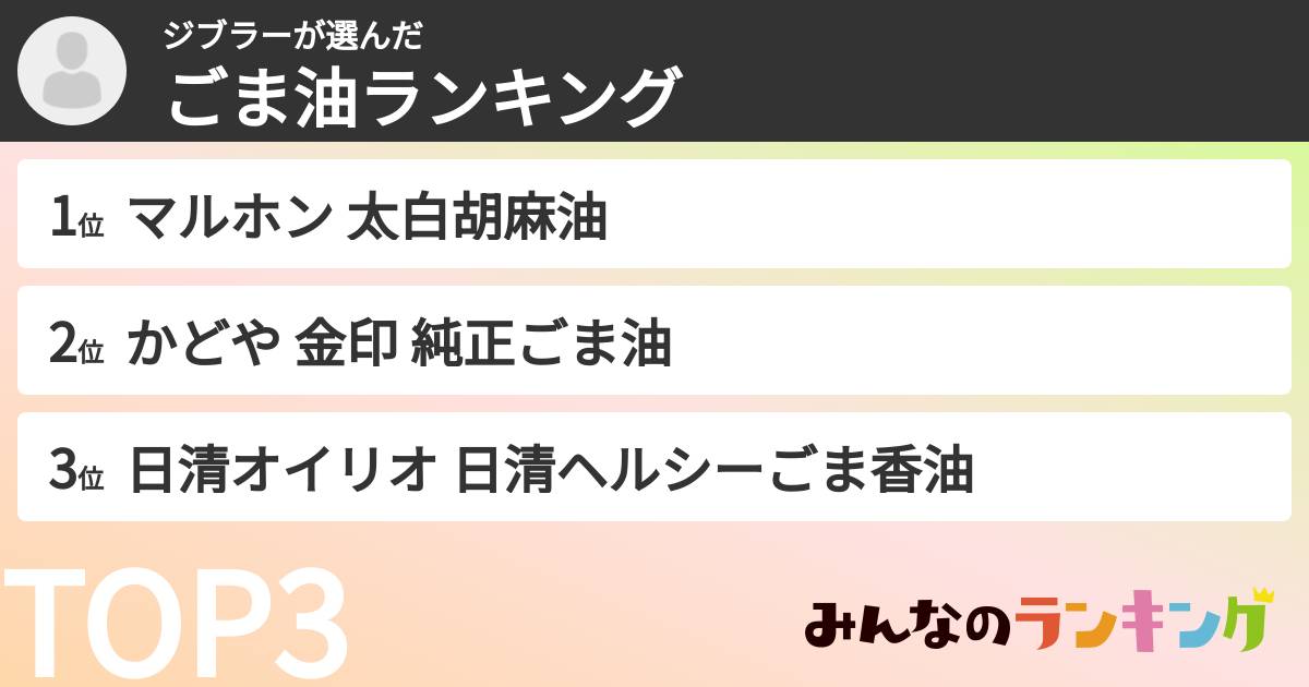 ジブラーさんの「ごま油ランキング」