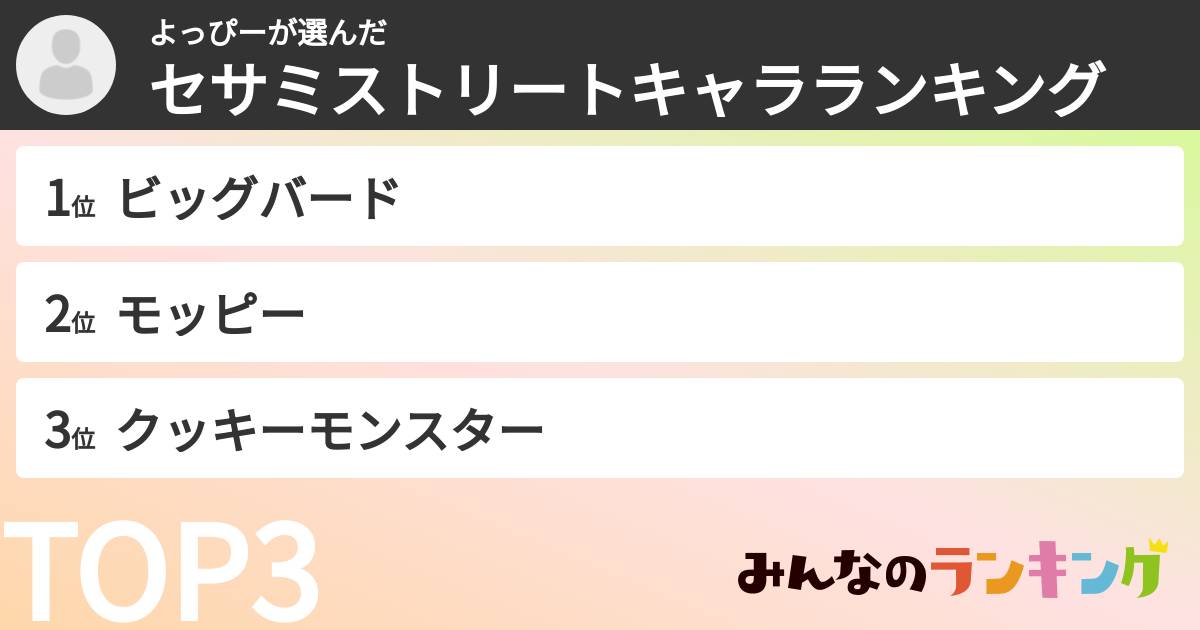 よっぴーさんの「セサミストリートキャラランキング」