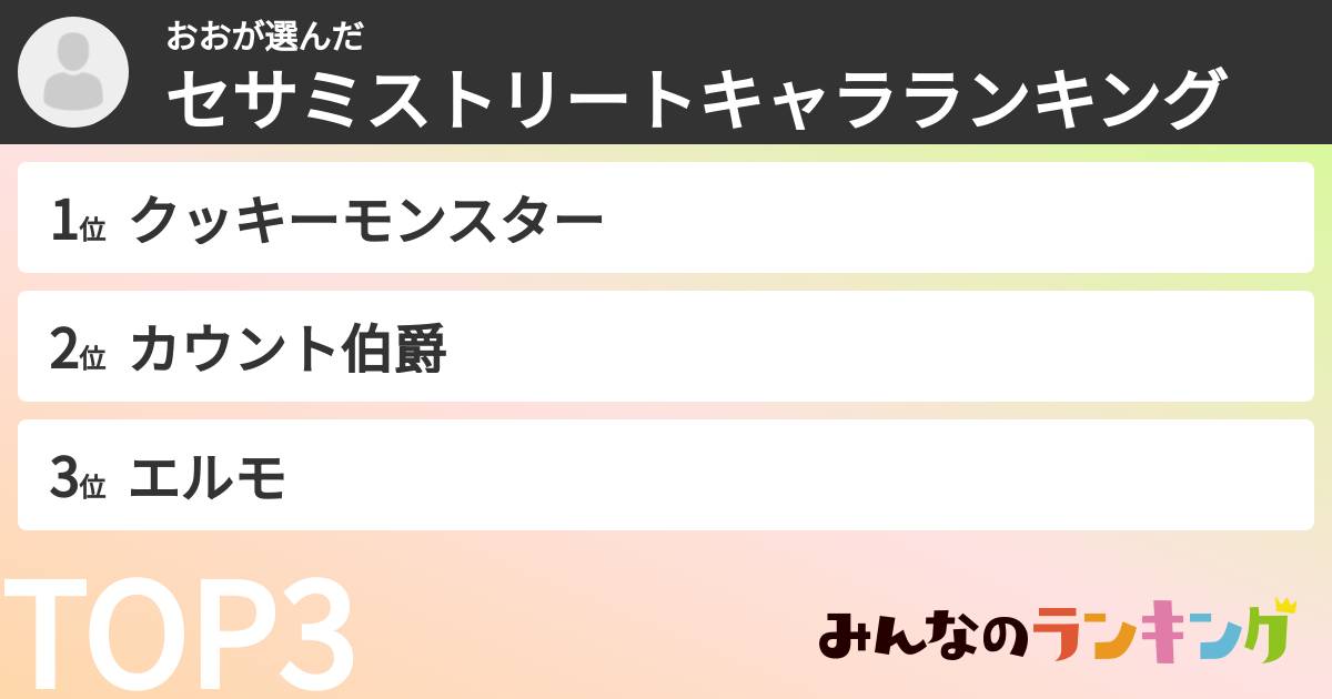 おおさんの「セサミストリートキャラランキング」