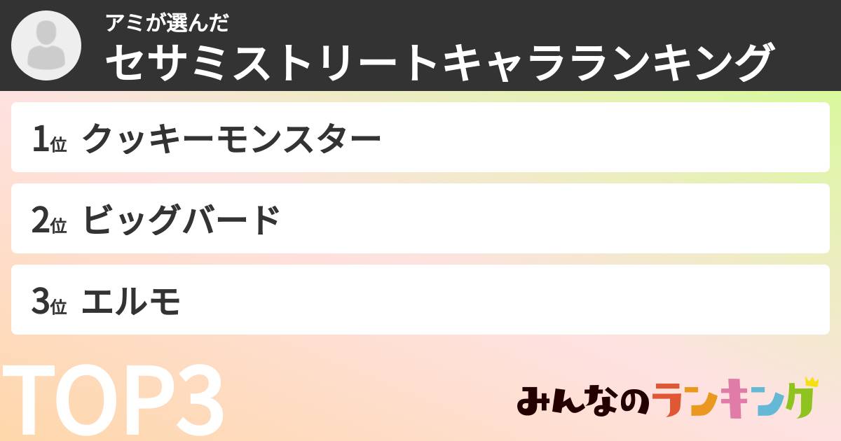 アミさんの「セサミストリートキャラランキング」