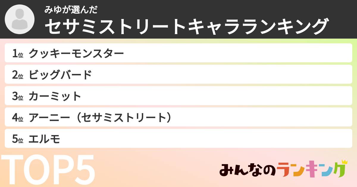 みゆさんの「セサミストリートキャラランキング」