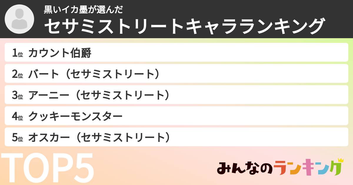黒いイカ墨さんの「セサミストリートキャラランキング」