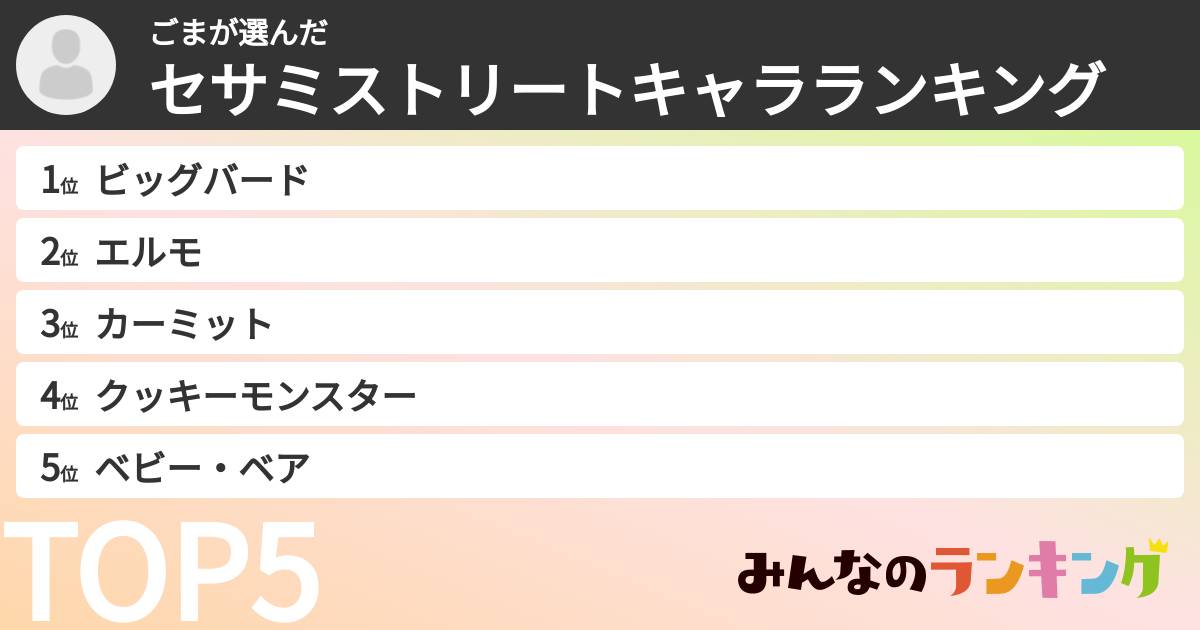 ごまさんの「セサミストリートキャラランキング」