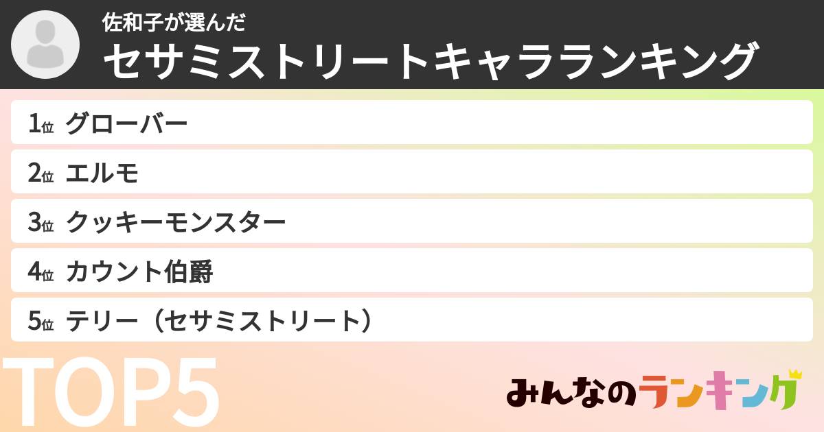 佐和子さんの「セサミストリートキャラランキング」