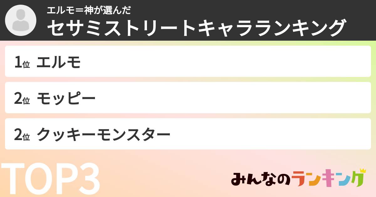 エルモ＝神さんの「セサミストリートキャラランキング」