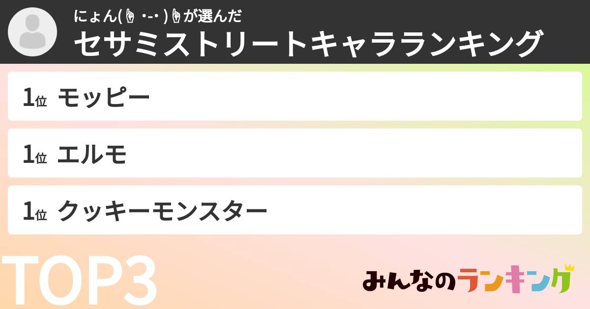 にょん(☝︎ ˙-˙ )☝︎さんの「セサミストリートキャラランキング」
