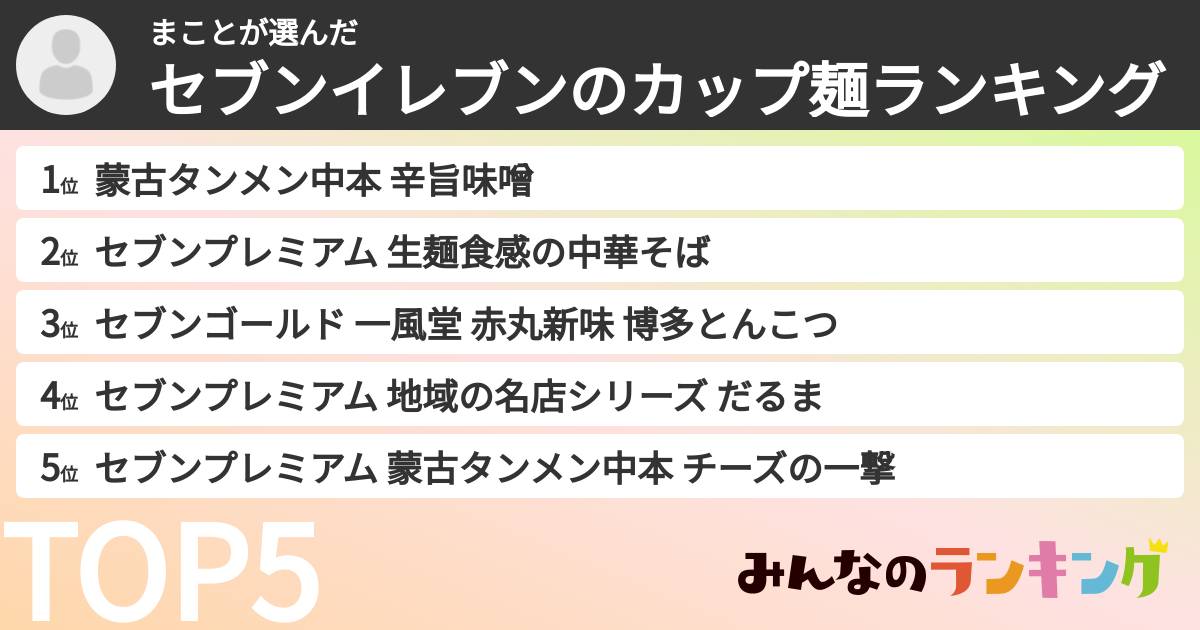 まことさんの「セブンイレブンのカップ麺ランキング」