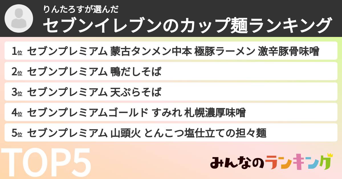 りんたろすさんの「セブンイレブンのカップ麺ランキング」