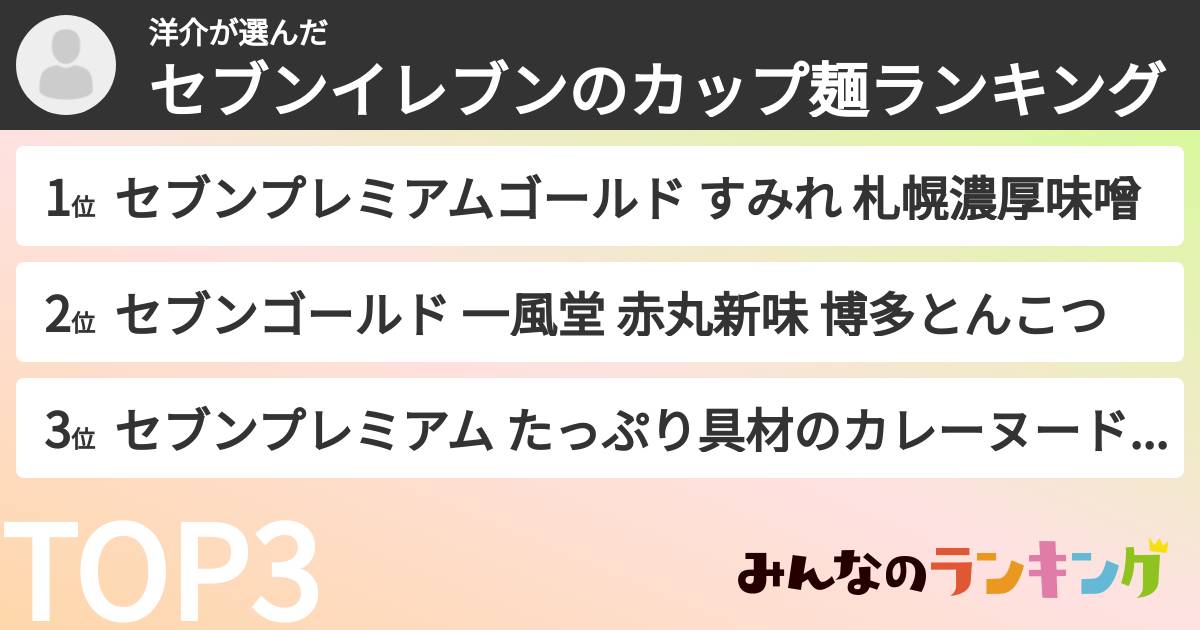 洋介さんの「セブンイレブンのカップ麺ランキング」
