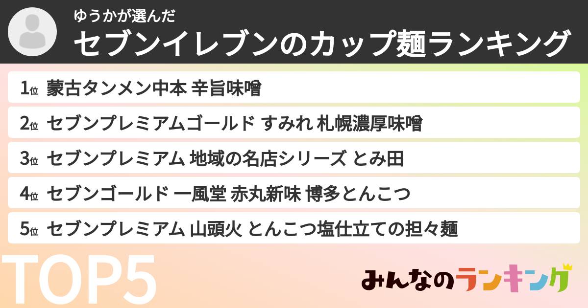 ゆうかさんの「セブンイレブンのカップ麺ランキング」