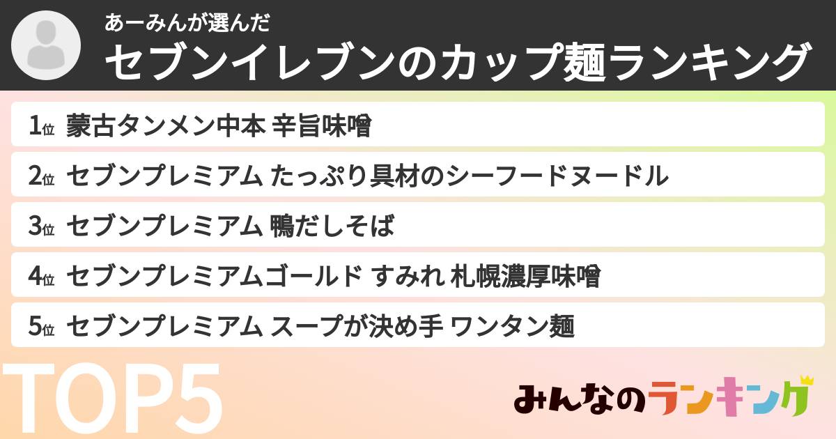 あーみんさんの「セブンイレブンのカップ麺ランキング」