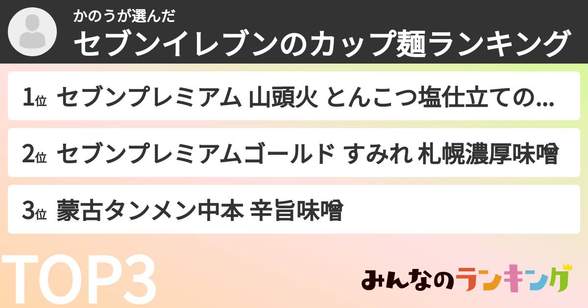 かのうさんの「セブンイレブンのカップ麺ランキング」