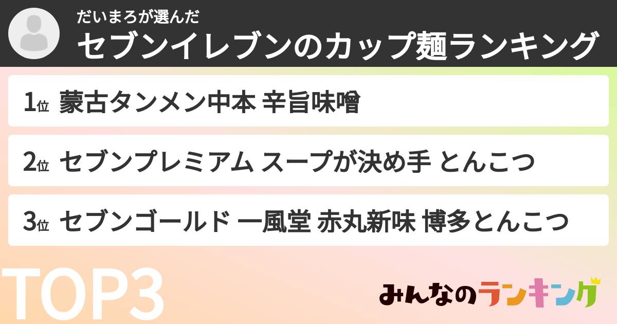 だいまろさんの「セブンイレブンのカップ麺ランキング」