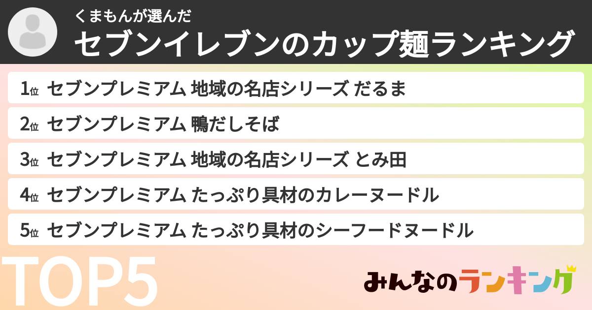 くまもんさんの「セブンイレブンのカップ麺ランキング」