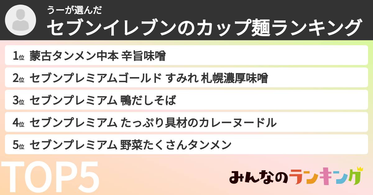 うーさんの「セブンイレブンのカップ麺ランキング」