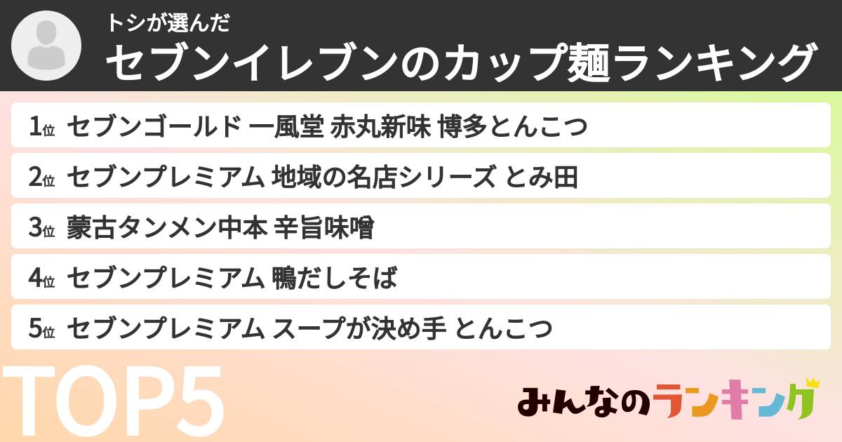 トシさんの「セブンイレブンのカップ麺ランキング」