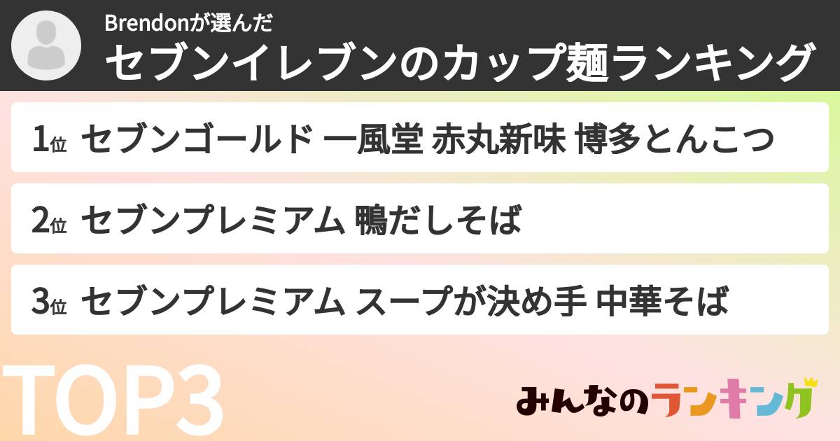 Brendonさんの「セブンイレブンのカップ麺ランキング」