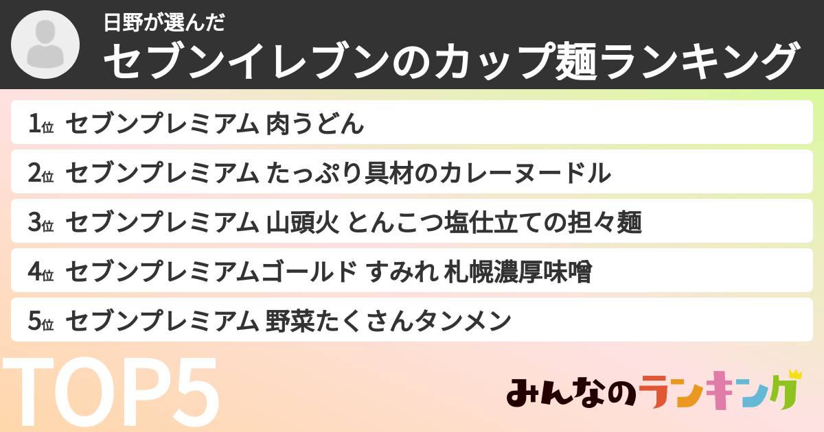日野さんの「セブンイレブンのカップ麺ランキング」