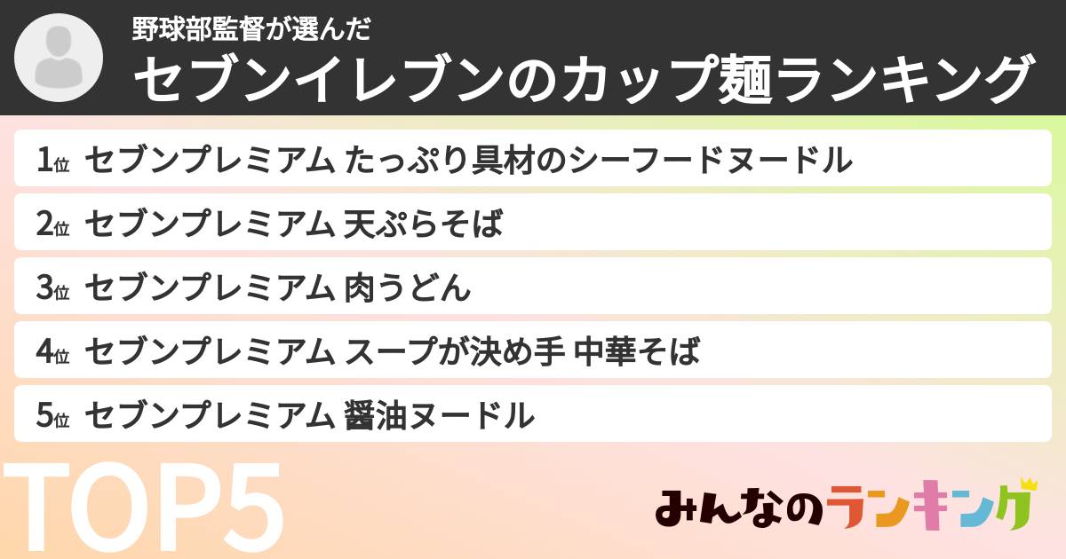 野球部監督さんの「セブンイレブンのカップ麺ランキング」