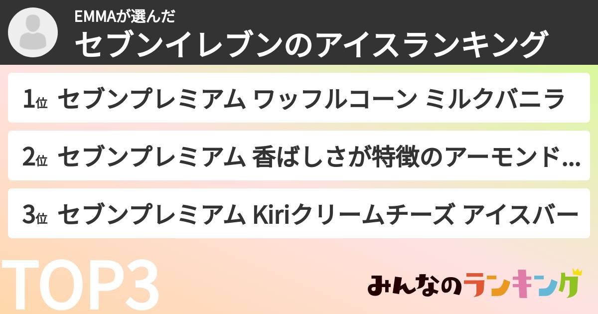 EMMAさんの「セブンイレブンのアイスランキング」