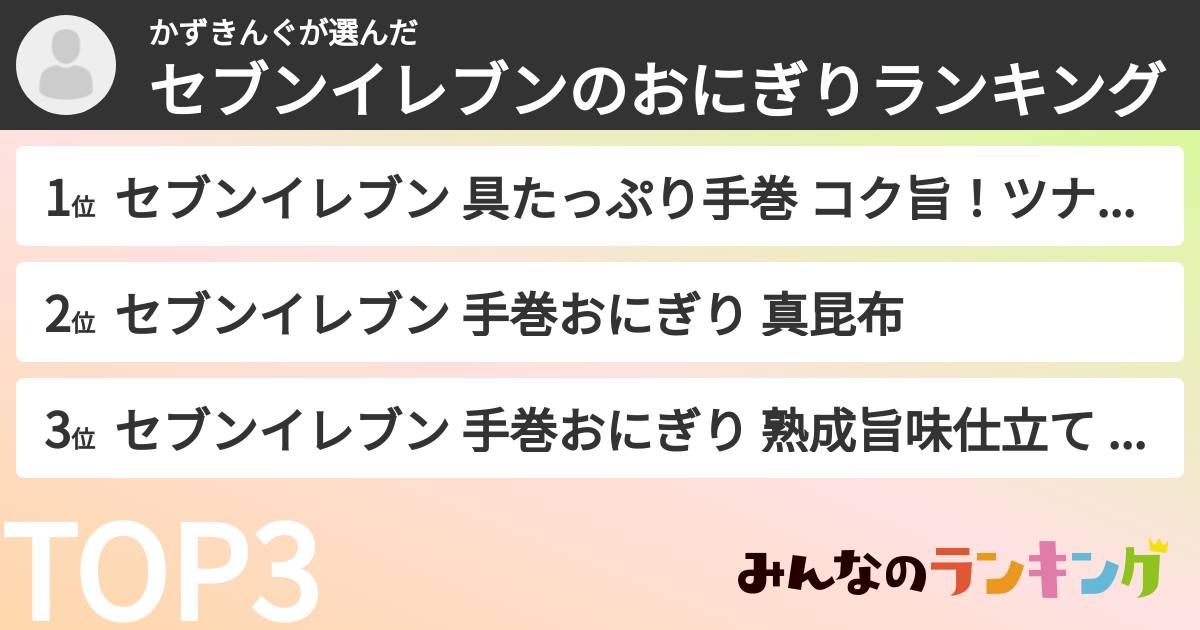 かずきんぐさんの「セブンイレブンのおにぎりランキング」