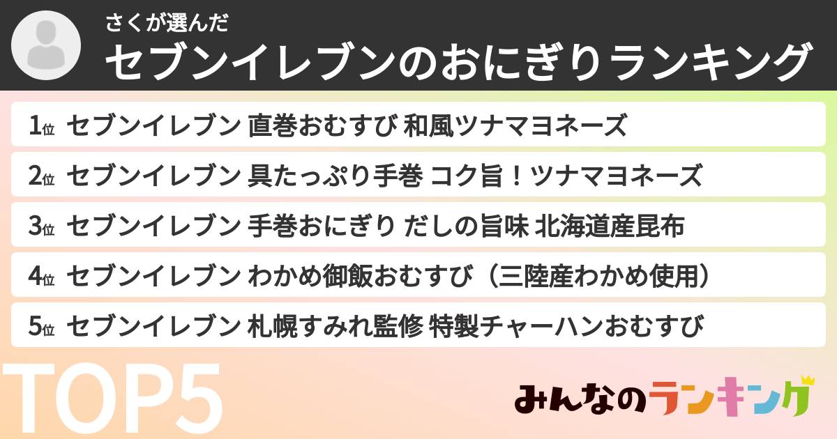 さくさんの「セブンイレブンのおにぎりランキング」