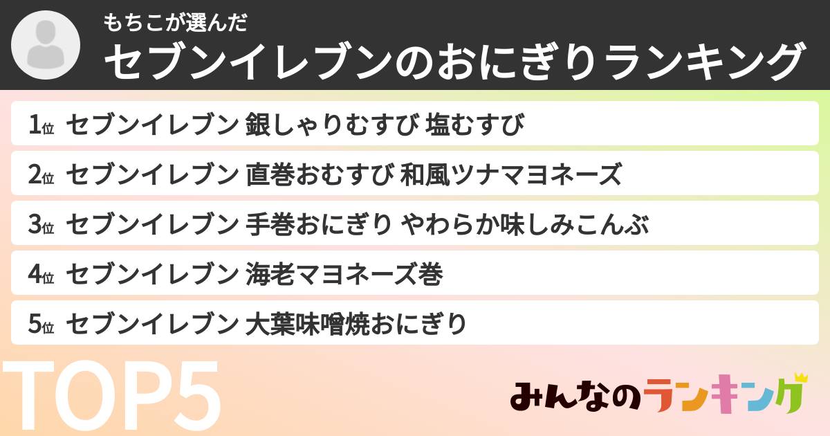 もちこさんの「セブンイレブンのおにぎりランキング」