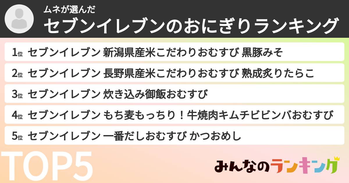 ムネさんの「セブンイレブンのおにぎりランキング」