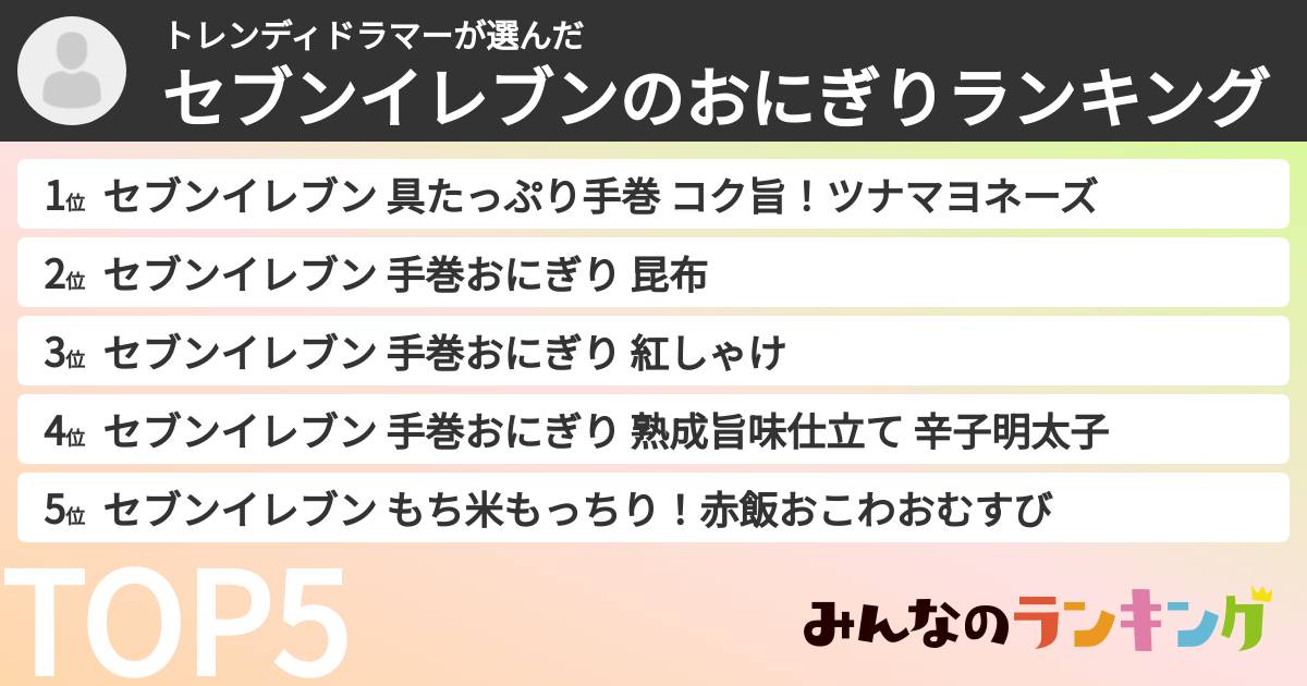 トレンディドラマーさんの「セブンイレブンのおにぎりランキング」