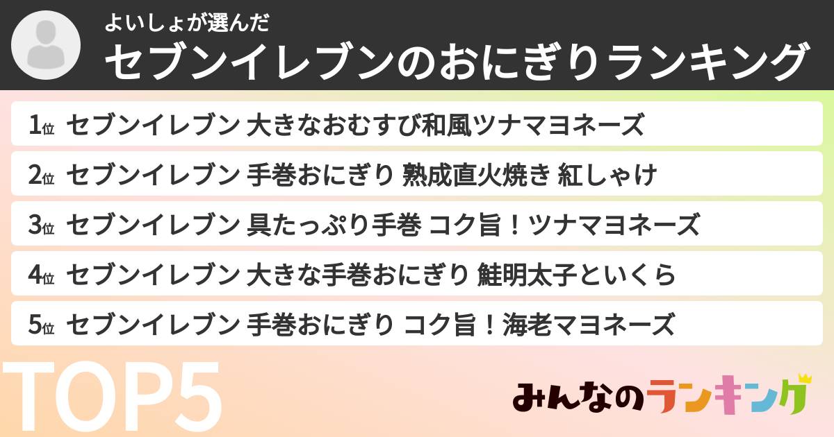 よいしょさんの「セブンイレブンのおにぎりランキング」