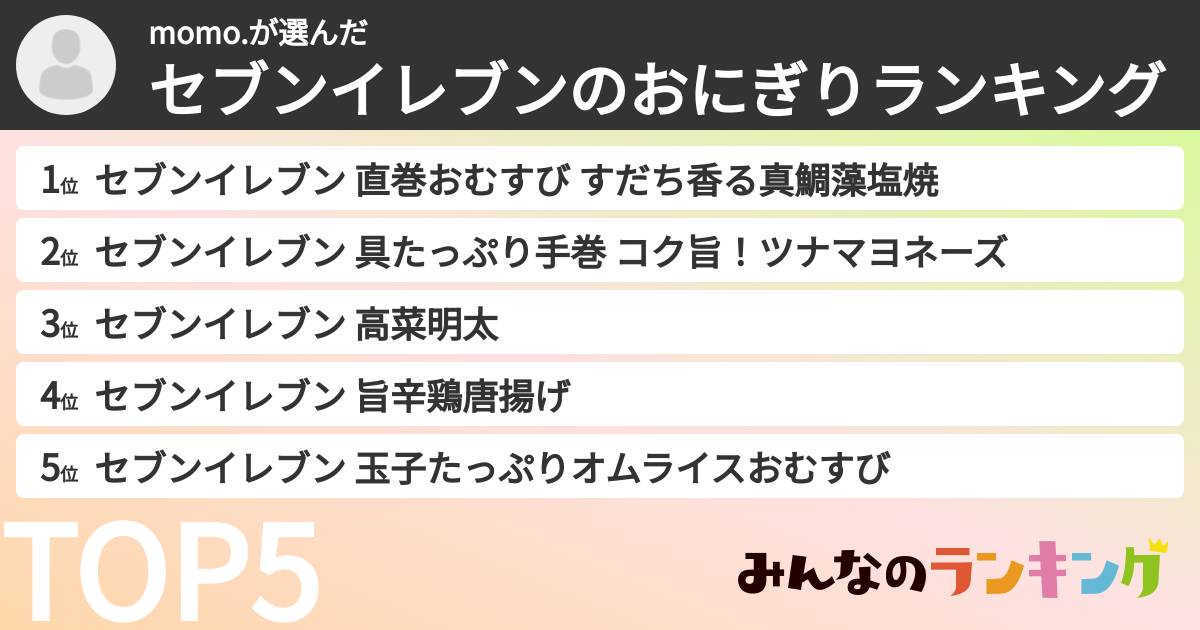 momo.さんの「セブンイレブンのおにぎりランキング」