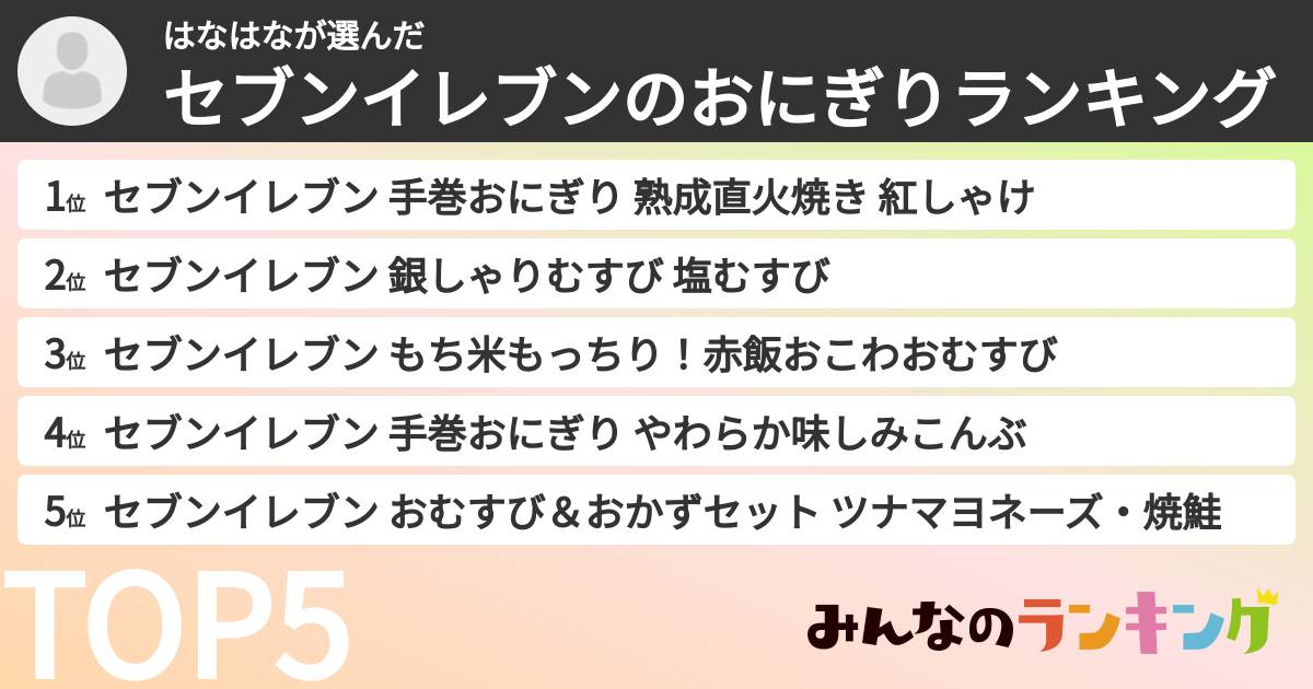はなはなさんの「セブンイレブンのおにぎりランキング」