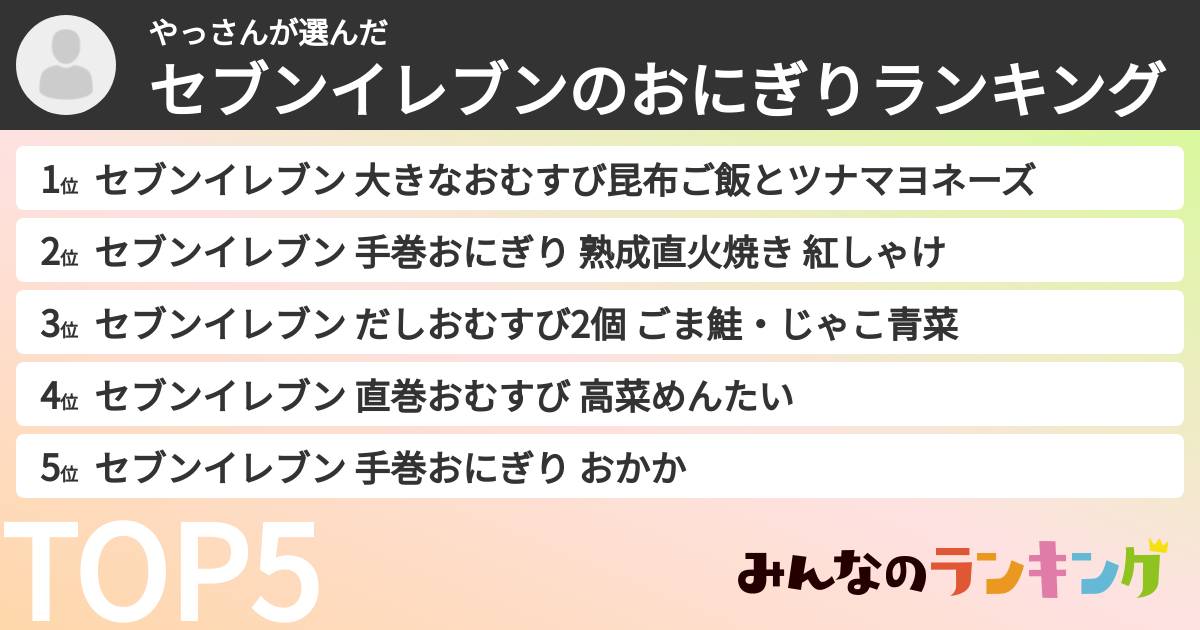 やっさんさんの「セブンイレブンのおにぎりランキング」