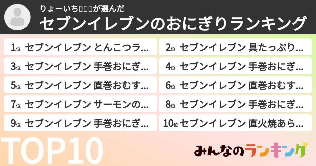りょーいち료이치さんの「セブンイレブンのおにぎりランキング」