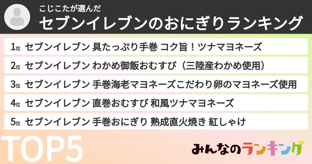 こじこたさんの「セブンイレブンのおにぎりランキング」
