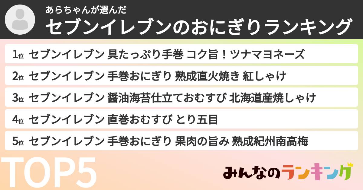 あらちゃんさんの「セブンイレブンのおにぎりランキング」
